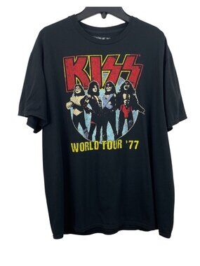 KISS World Tour 77 Graphic T-Shirt Black XL 100% Cotton Short Sleeve